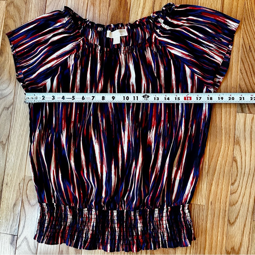 Michael Kors Red, Black, and Blue Striped Blouse - Picture 4 of 6